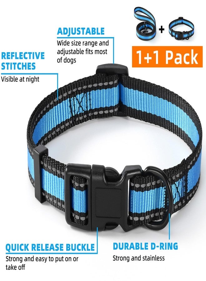 مايل هاي لايف | طقم طوق ومقود عاكس للكلاب الصغيرة والمتوسطة، طقم طوق ومقود قابل للتعديل (حافة عاكسة زرقاء، متوسط (عبوة من قطعتين)) - Image 2